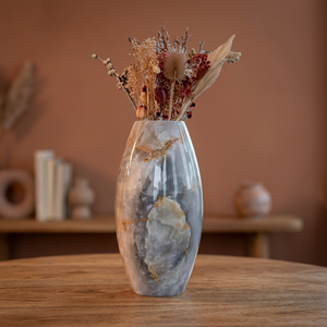 Vase décoratif en résine onyx, aspect marbre, pour fleurs, centre de table de mariage, décoration intérieure, onyx gris naturel, vase ovale haut - Product Image 3