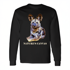 T-shirt promozionale SM a maniche lunghe con design artistico dipinto a mano a tema cani selvatici africani - Product Image 2