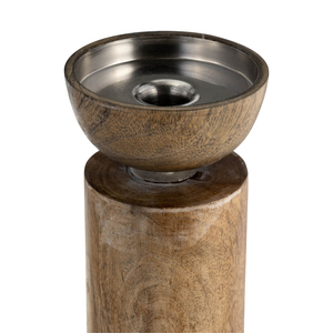 Portacandele cilindrico alto in legno e metallo, decorativo, per la casa, la sala da pranzo, il caminetto. - Product Image 3