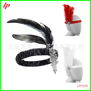 Feather Headband 1920s Party Style Black Red White <b>Gatsby</b> Audrey Hepburn Costume <b>Accessory</b> LPP4391 - Product Image 1