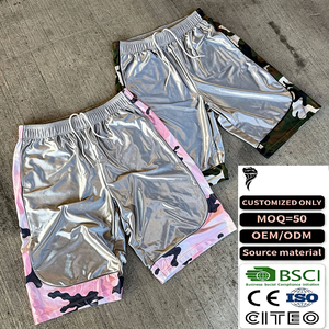 Shorts en satin surdimensionnés pour hommes, style streetwear, baggy, capri, camouflage, hip hop, sport, basketball - Product Image 1