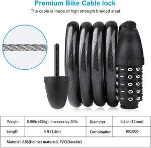 Bike <strong>Lock</strong> 5 Digit <strong>Code</strong> Combination Bicycle <strong>Security</strong> <strong>Lock</strong> Steel Cable Bike Cycling Bicycle Scooter <strong>Lock</strong> - Product Image 4