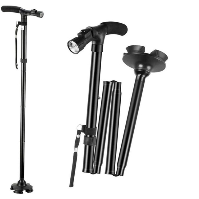 Adjustable Walking Cane Elderly Foldable Walking Stick With LED Light