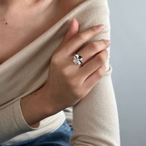 Bague Dylam Trèfle à Quatre Feuilles en Argent Sterling 925 Plaqué Or Rhodié avec Pierres en Zircon Cubique 5A, Bijou Porte-Bonheur Fleur Trèfle - Product Image 2