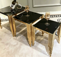 Ensemble de tables rondes en acier inoxydable doré de luxe léger, trois tailles différentes, table basse décorative en verre trempé pour la maison