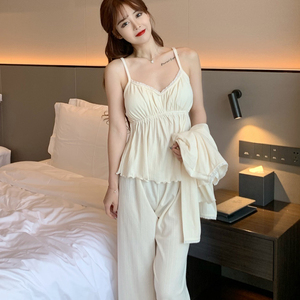 3 Ini 1 pigiama in cotone pigiama Mujer a manica lunga abbigliamento da notte taglie pigiami a punti stampati pigiama da donna Set - Product Image 3