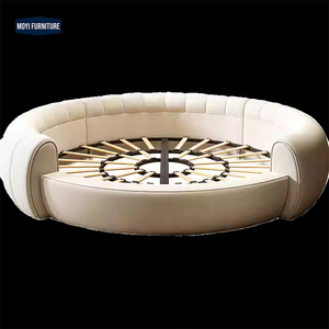 <span class=keywords><strong>Cama</strong></span> Redonda <span class=keywords><strong>Tapizada</strong></span> Súper Lujosa y Acogedora de Terciopelo Blanco Personalizable para Hotel Villa - Product Image 5