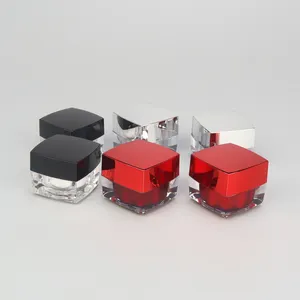5g Mini Luxury Square Plastic Loose Powder Containers Empty Cosmetic Acrylic Clear Red Face Cream Jar