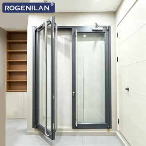 Porte extérieure en aluminium à double vitrage anti-ouragan Rogenilan, porte à battants à rupture de pont thermique pour maisons - Product Image 4