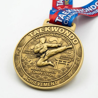 Médaille de récompense de Taekwondo en alliage de zinc massif, or mat, en relief 3D, personnalisée en gros pour les tournois d'arts martiaux