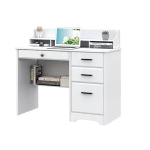 Home Office Furniture White Desk with Drawers, Wood Executive Computer Desk for Student Writing 4 Storage File Drawer
