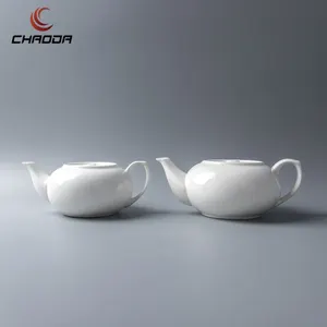Teko putih porselen Guangzhou set keramik 800-1200ml set teko teh restoran hotel putih keramik teko Turki
