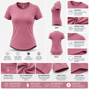 T-shirt de sport pour femme, coupe active, séchage rapide, respirant, design de logo personnalisé, OEM ODM, haut de fitness à manches courtes - Product Image 3