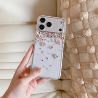 Étui antichoc élégant de style niche, transparent avec accents de diamants, pour 17 Pro Max, deux-en-un, bords souples, dos rigide en acrylique, fait main