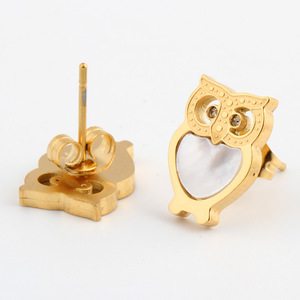 Cute Owl <b>Stud</b> <b>Earrings</b> 18K Gold Plated Shell Inlay For Women Fashion Gift Jewelry - Product Image 3