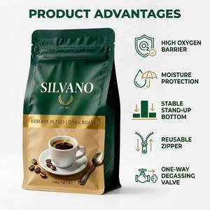 Sachet d'emballage alimentaire personnalisé refermable en aluminium de qualité alimentaire à fond plat pour café, thé et autres produits alimentaires - Product Image 1