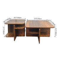 Table basse moderne en bois de récupération avec base géométrique croisée, rangement multi-niveaux, pliable pour salon et maison