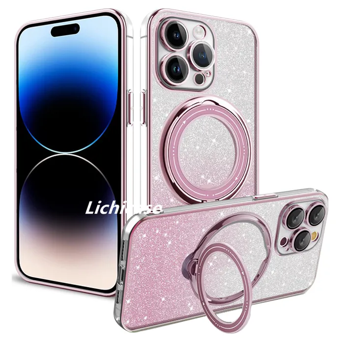 Lichicase Bling Glitter Electroplated TPU Soft Cover For iPhone 15 Pro Phone Case With Magnetic Wireless Charging