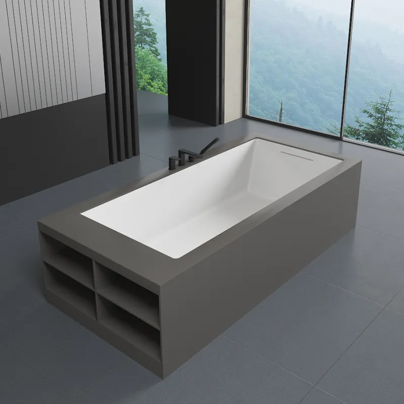 Large Sizes Modern Design Acrylic Resin Solid Surface Free Standing Bathroom Bathtub For Rectangular Cabinet