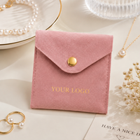 Pochette à bijoux en velours rose avec logo personnalisé, élégante, en forme d'enveloppe, pour colliers, en microfibre suédée