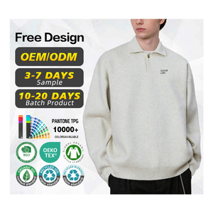 Suéter con Certificación GRS, Fabricante de Suéteres, Suéter de Punto Polo Personalizado al por Mayor para Hombre, de Manga Larga, Ajustado, de Poliéster, para Otoño e Invierno - Product Image 1