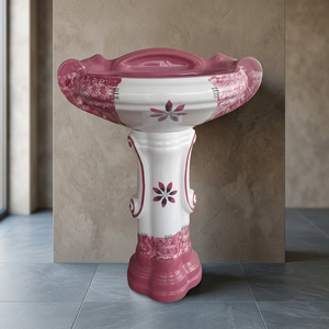 Vitrossa Flower Design Big Sterling Ceramic Pedestal Wash Basin Set Marble Style Bathroom Sink - Product Image 5