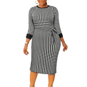 Abito Elegante da Ufficio da <span class=keywords><strong>Donna</strong></span> per Autunno e Inverno in Maglia Elasticizzata con Stampa Pied-de-Poule <span class=keywords><strong>Taglie</strong></span> <span class=keywords><strong>Forti</strong></span> - Product Image 6