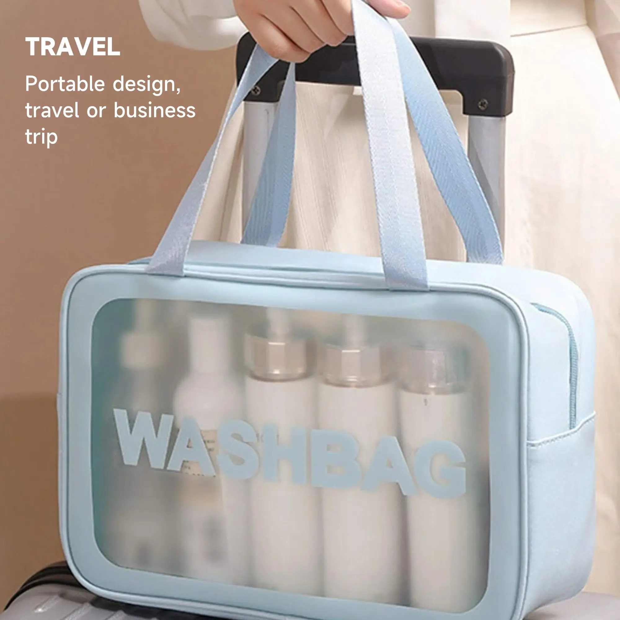 Custom Logo Pink Pvc Transparent Clear Zipper PU Makeup Cosmetic Bags Travel Toiletry Bag