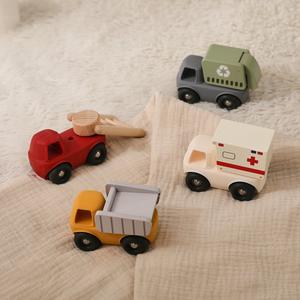 รถของเล่นแบบทำมือสำหรับเด็กรถดับเพลิงตัวถังไม้รถพยาบาลรถขยะรถดัมพ์ผลักและของเล่นเพื่อพัฒนาการเรียนรู้ - Product Image 6