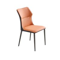Chaises de salle à manger modernes minimalistes de luxe léger avec cadre métallique, dossier en cuir résistant aux rayures de chat, couleur orange, usage domestique, très populaires