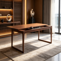 Table à thé chinoise en bois massif avec plateau d'égouttage dissimulé, bureau à thé pour la maison, le bureau, la villa, l'hôtel, vente en gros, OEM, ODM