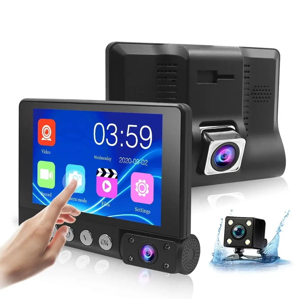 New Car Dashcam Dvr Cam Night Vision G-Sensor Wide Angle Full Hd 4Inch Touch Screen 3 Triple Lens Video Recorder Dash Camera