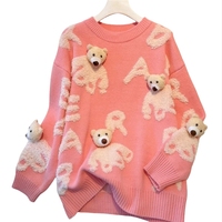 Herbst benutzer definierte Mode Mädchen verkaufen Rundhals ausschnitt Langarm Cartoon niedlichen Bären druck stricken Weihnachts pullover weiblich