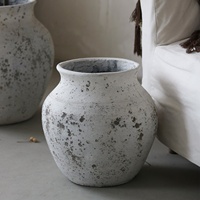 Pot Tanah Liat Serat Putih Rusak, Vas Pot Bunga Pendek Bermotif Vintage, Cocok untuk Dekorasi Hotel, Rumah, dan Taman