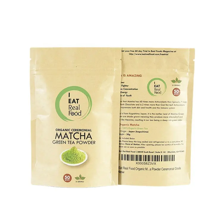 100% poudre de Matcha biologique en gros échantillon gratuit sacs de poudre de Matcha de cérémonie de thé vert pur naturel