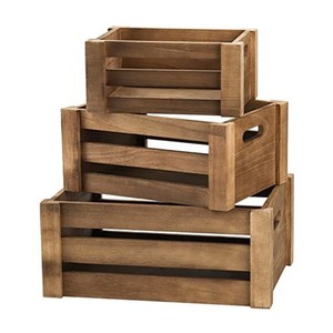 Antique Brown Handmade Wooden Crate Storage Rustic Decorative Boxes Set Of 3 Extra Large Nesting Wooden Storage Crates Box