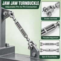 Custom Stainless Steel Jaw Jaw Turnbuckle Open or Closed Body with Clevis Pins for Wire Rope Tensioning