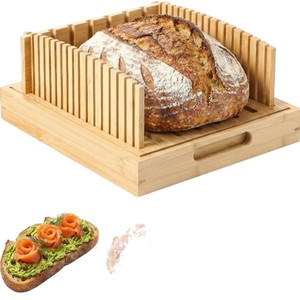 Leda Bamboo Bread Slicer 10.5 Inch Adjustable Wooden <b>Tray</b> For <b>Baguette</b> Toast Slicing - Product Image 5