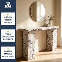 Table console de luxe en marbre Calacatta Viola, table d'entrée en pierre naturelle massif, base à deux pieds pour salon, villa