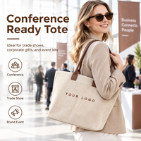Sac fourre-tout réutilisable en velours côtelé avec poche intérieure zippée et base contrastée pour broderie personnalisée
