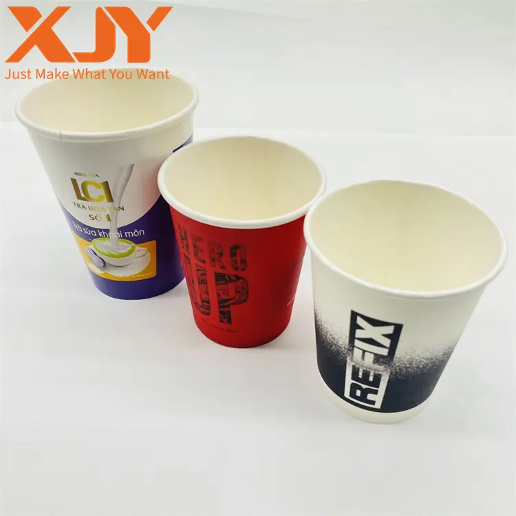 Xjy בבעלות עיצוב מודפס גביע נייר 6 81012 16 עוז כוסות נייר קפה חד פעמיות עם מכסה פלסטיק