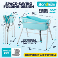 Baignoire pliable compacte et portable pour animaux de compagnie, robuste, réglable en hauteur sur 3 niveaux, avec sangle de retenue à vidange rapide, pour le bain autonome des chiens