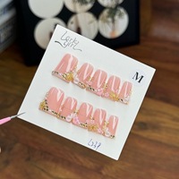 TSZS Faux ongles à presser en acrylique, peints à la main, motif zèbre français et fleurs 3D, forme canard courte, 10 pièces, pour femme, usage quotidien