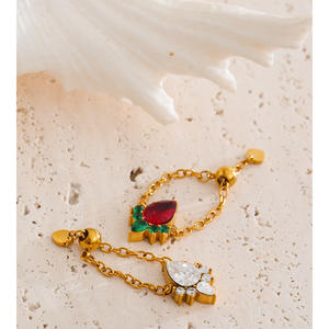 خاتم بسلسلة مكعبة من الفولاذ المقاوم للصدأ مطلية بالذهب من jinيو قابلة للتعديل خاتم فراولة عيد الميلاد من الزركونيا للهدايا - Product Image 3