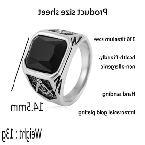 yunnique <b>Titanium</b> Steel <b>Ring</b> Square Black Stone Geometric Design Unisex Jewelry Gift - Product Image 2