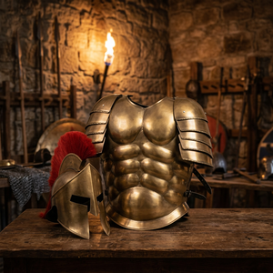 Armadura de Chaqueta, Casco Espartano, Disfraces de Cosplay Medievales con Músculos Griegos, Conjunto de Armadura Romana de Latón Chapado en Oro con Casco - Product Image 3