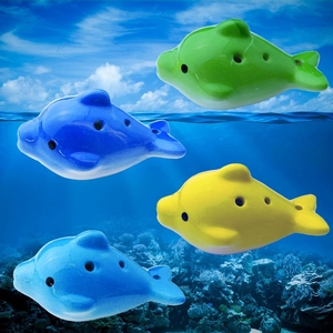 Ocarina en céramique colorée en forme de dauphin à 6 trous pour débutants, instrument de musique éducatif pour enfants - Product Image 3