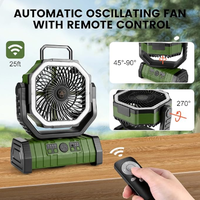 Ventilateur de camping portable rechargeable 20000mAh avec lumières, télécommande, 4 vitesses, ventilateur rechargeable, ventilateur de table extérieur