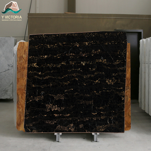 Dalles de marbre noir Portoro de luxe, polies, avec veines dorées, pour revêtements muraux haut de gamme, carreaux de sol et décoration. - Product Image 1
