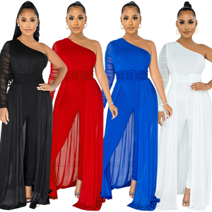 จั๊มสูทตาข่ายถักปักลายเอวสูงระบายอากาศได้ดี ดีไซน์เปิดไหล่เหนือเข่า ผ้าบางรัดรูปทรงสวยเก๋สำหรับผู้หญิง - Product Image 1